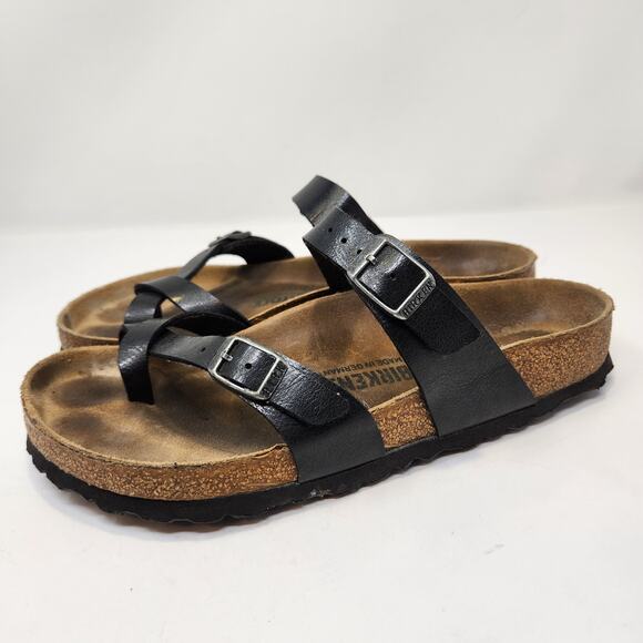 Birkenstock Mayari Black Birko Flor Slip On Sandal Size 38 US Women 7 Toe Loop - Picture 4 of 8